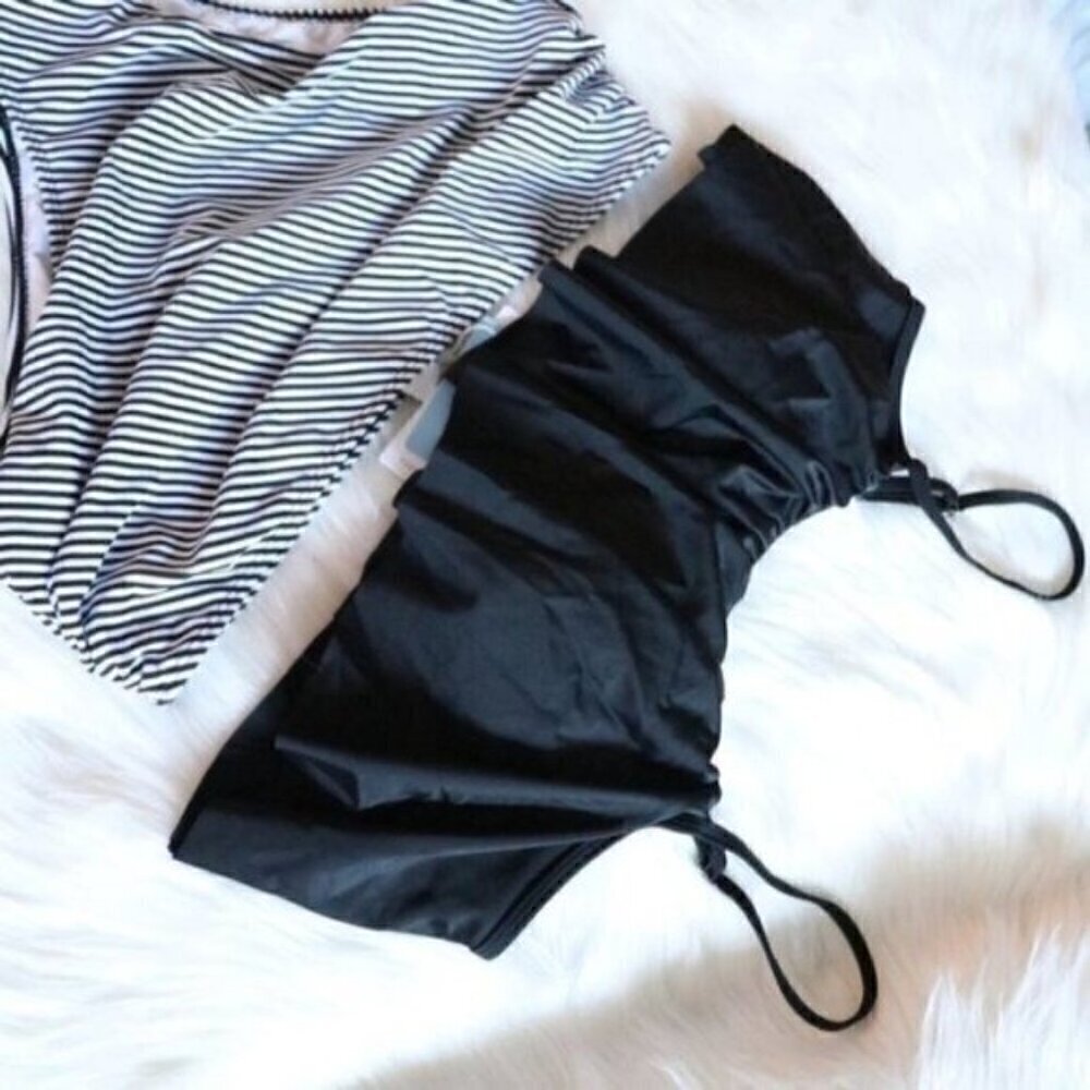 NEW Black White Tankini Bathing Suit Set Size 1X Stripe High Waisted Plus Size - Picture 7 of 8